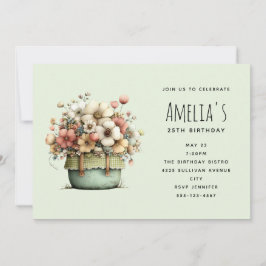 Potted Flowers Cozy Shabby Style Cute Birthday Einladung