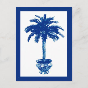 Potted Palm Tree, Navy Blue und White Postcard Postkarte