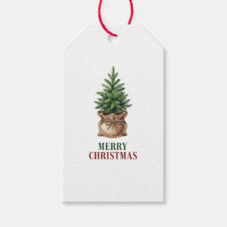 Potted Pine Tree Minimalist Merry Christmas Tag Geschenkanhänger