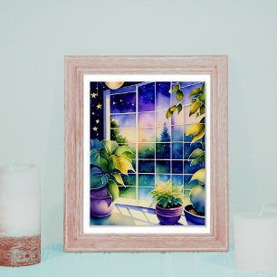 Potted Plants & A Starry Night Watercolor Poster