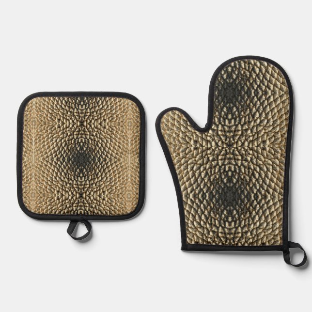 Pottenhalter-Set - Sonnenblumengeometrie Ofenhandschuh & Topflappen-Set (Vorderseite)