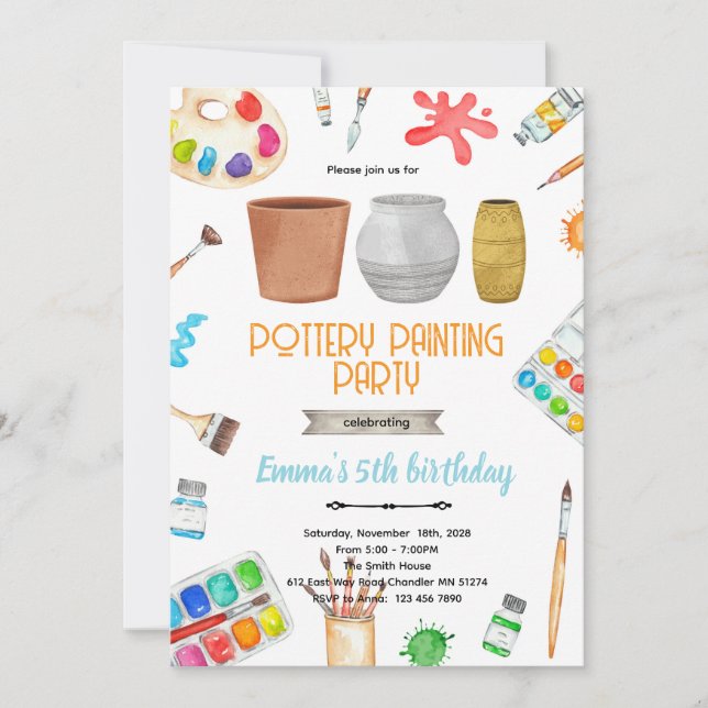 Pottery Painting party theme invitation  Einladung (Vorderseite)