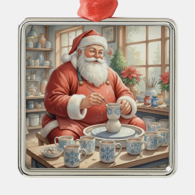 Pottery Painting Santa Claus  Ornament Aus Metall (Vorne)