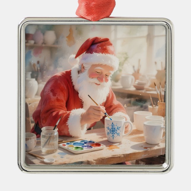 Pottery Painting Santa Claus  Ornament Aus Metall (Vorne)