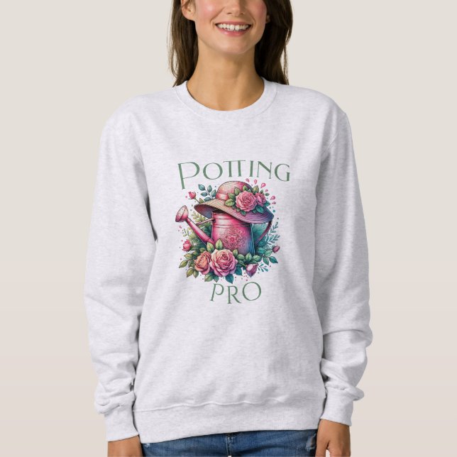 Potting Pro Pink Watering kann Garten Asche Sweatshirt (Vorderseite)