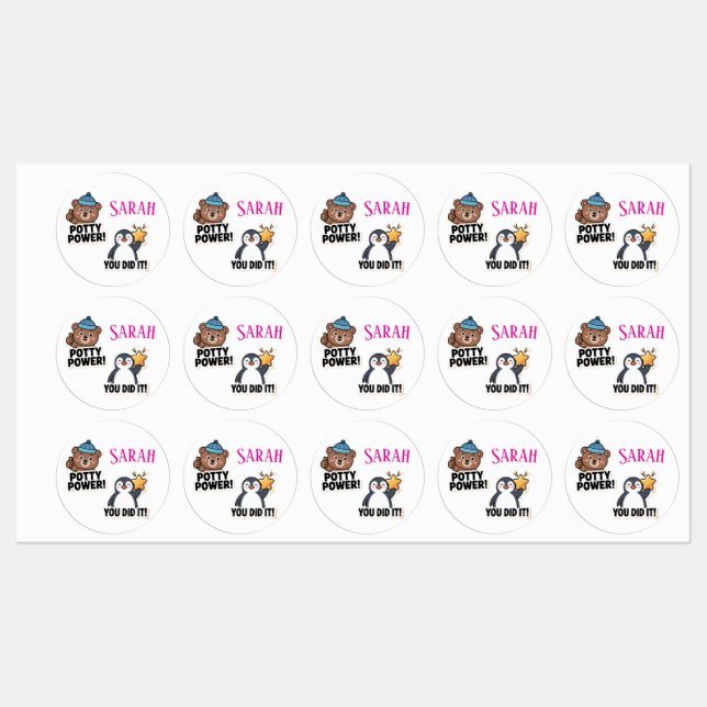 Potty Stickers, Personalisiert Potty Power Etiketten (Blatt)