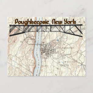 Poughkeepsie, New York Historic Map Postcard Postkarte