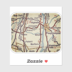 Poughkeepsie Vintag Map Aufkleber