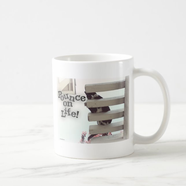 Pounce on Life Fun Motivation Foto Sprichwort Cat Kaffeetasse (Rechts)