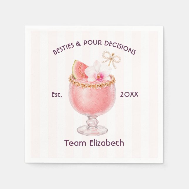Pour Decisions Pink Cocktail Junggesellinnenabschi Serviette (Vorderseite)