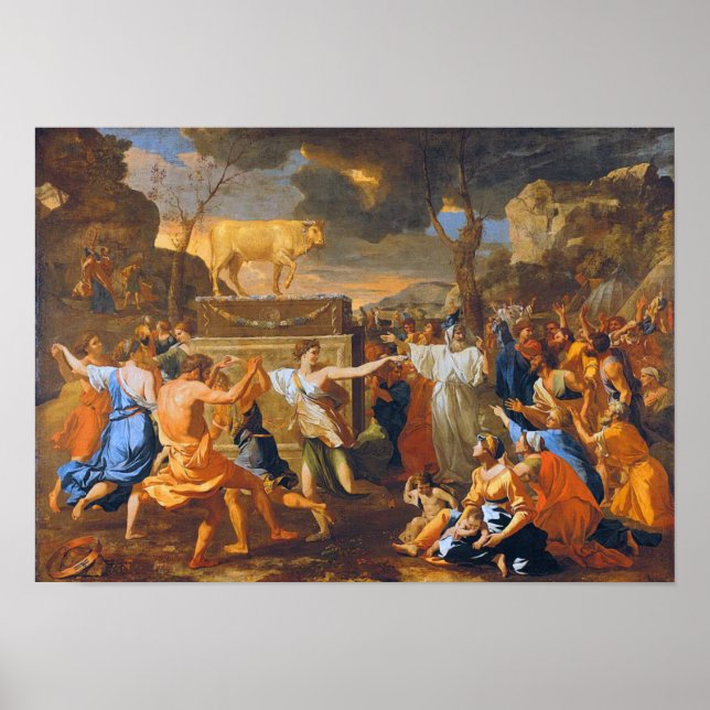 Poussin die Verehrung des goldenen Kalbes, das für Poster (Vorne)