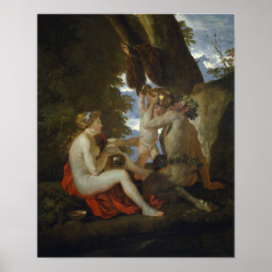 Poussin - Nymph und Satyr trinken Poster