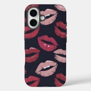 Pouty Lipstick Kiss Pattern iPhone 16 Hülle