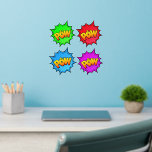 Pow Burst, auf Green Red Blue Lila, Pop Art 12" Wandaufkleber<br><div class="desc">Pow Burst in Gelb auf Grün Blau und Lila - Ein Kunstkreuz des Großen Pops - Ändern Sie die Größe dieser Aufkleber, indem Sie die Decal Sheet verändern - 4 Größen - von 12" x 12" bis 36" x 36" - Diese sind auf einem transparenten Hintergrund gedruckt, aber Sie können...</div>