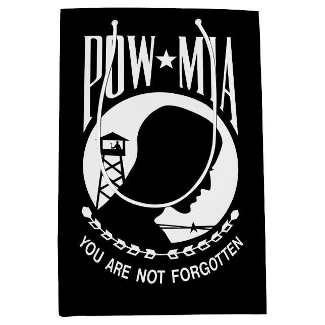 POW-MIA-Flagge: Vermisste Soldaten des Vietnamkrie Mittlere Geschenktüte (Vorderseite)