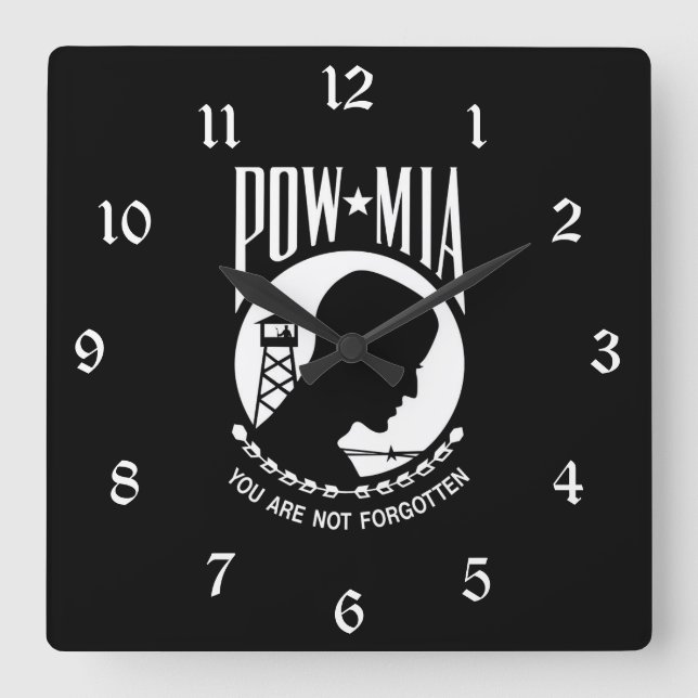 POW-MIA-Flagge: Vermisste Soldaten des Vietnamkrie Quadratische Wanduhr (Vorderseite)