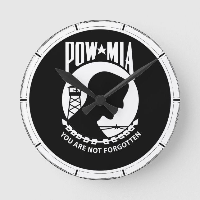 POW/MIA Rundrahmen aus Bambus Runde Wanduhr (Vorderseite)