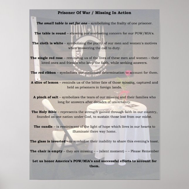 POW/MIA-Tabelle Poster (Vorne)