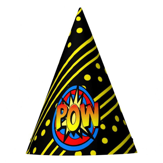 Pow Pop Art Cartoon Superpower Birthday Hat Partyhütchen (Vorderseite)