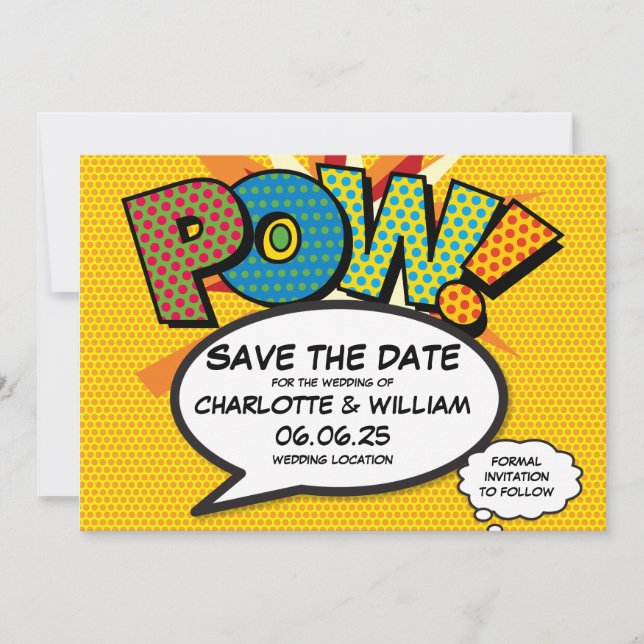 POW Rettet das Datum Lustige Retro-Comic- Pop-Art Save The Date (Vorderseite)