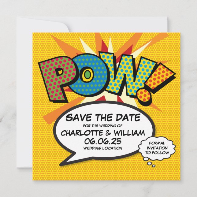 POW Save the Date Spaß Retro Comic Pop Kunst (Vorderseite)