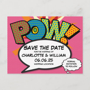 POW Save the Date Spaß Retro Comic Pop Kunst Ankündigungspostkarte