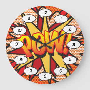 POW Spaß moderne Comic-Typografie trendy Große Wanduhr