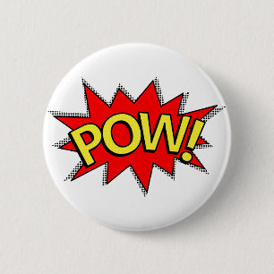 POW! - Superhelden-Comic-Strip Rot/Gelber Sprechbl Button
