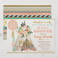 Pow Wow Tribal Teepee Tipi Kinderdusche Einladung