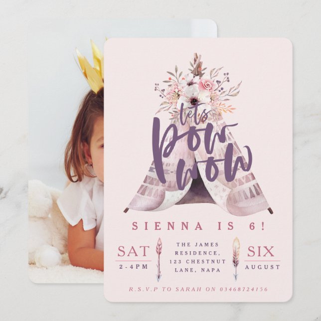 Pow wow zwei Geburtstagsparty Foto laden Einladung (Vorne/Hinten)