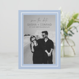Powder Blue Bold Border Foto Moderne Hochzeit Save The Date