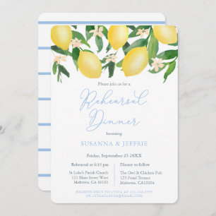 Powder Blue Citrus Lemons Hochzeit Probe Dinner Einladung