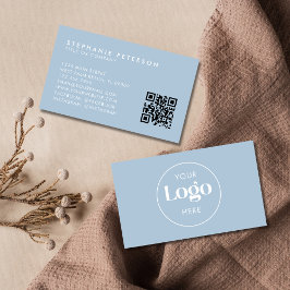 Powder Blue Elegant Custom Company Logo QR Code Visitenkarte
