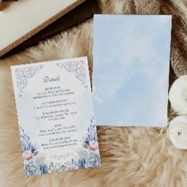Powder Blue Floral Wedding Details Begleitkarte