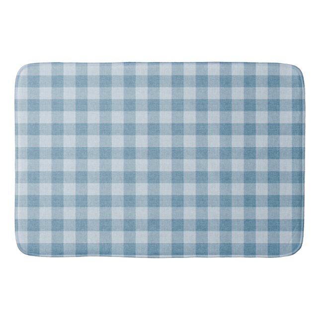 Powder  Blue Gingham Buffalo Check Linen Texture Badematte (Vorderseite)