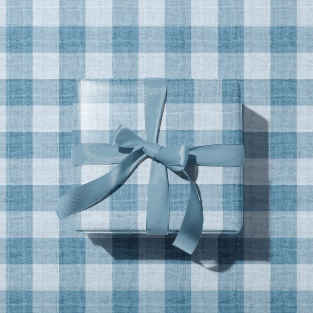 Powder Blue Gingham Buffalo Check Linen Texture Geschenkpapier (Von Creator hochgeladen)