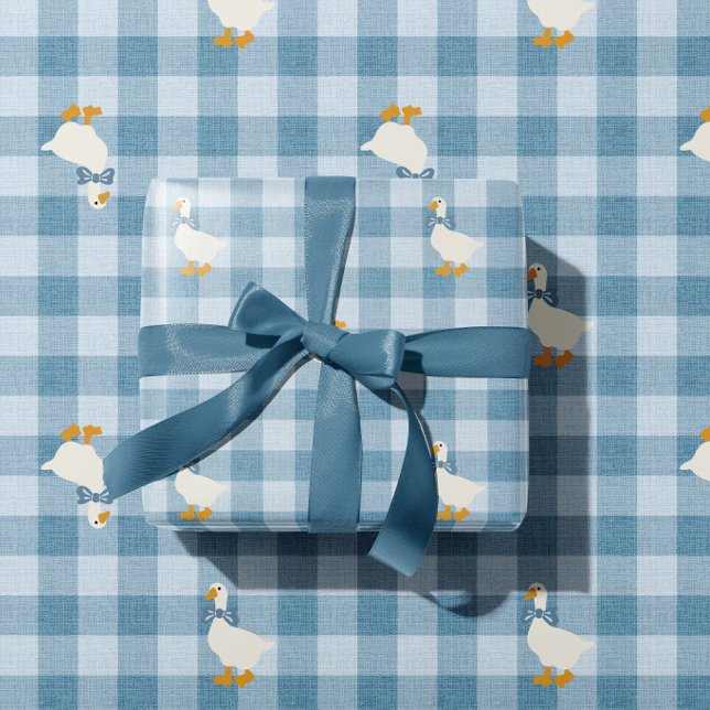 Powder Blue Gingham Goose Baby Shower Buffalo Chec Geschenkpapier (Von Creator hochgeladen)