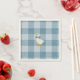 Powder Blue Gingham Goose Baby Shower Check Serviette