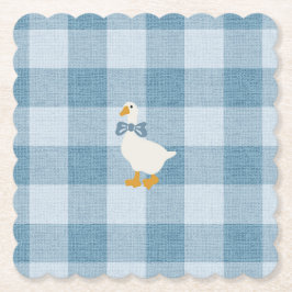 Powder Blue Gingham Goose Baby Shower Check Untersetzer