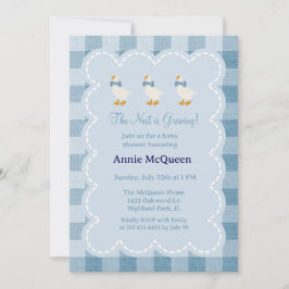 Powder Blue Gingham Goose Baby Shower Invitation Einladung