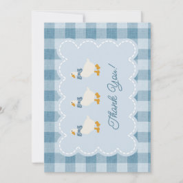Powder Blue Gingham Goose Baby Shower Thank You Dankeskarte