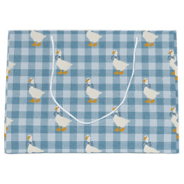 Powder Blue Gingham Goose Linen Texture Große Geschenktüte