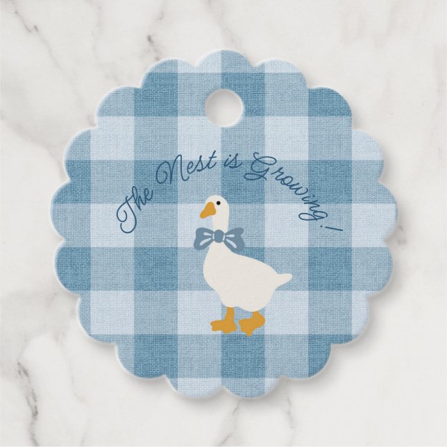 Powder Blue Gingham Goose The Nest Is Growing Geschenkanhänger (Vorderseite)