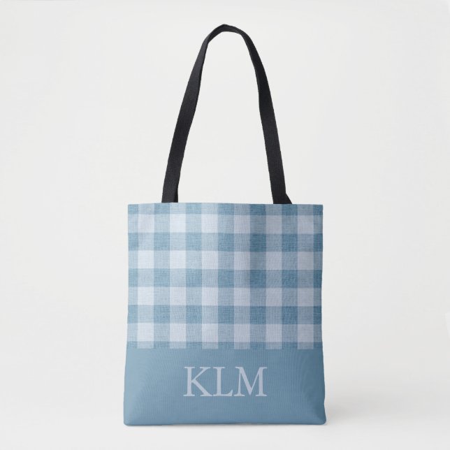 Powder Blue Gingham Monogram Custom Name (Vorderseite)