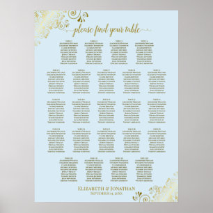 Powder Blue & Gold 23 Table Wedding Seating Chart Poster