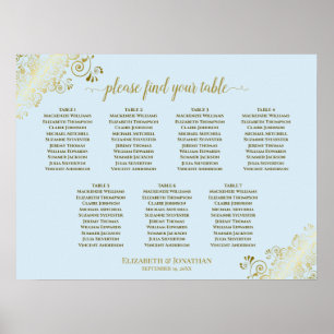 Powder Blue & Gold 7 Table Wedding Chart Poster