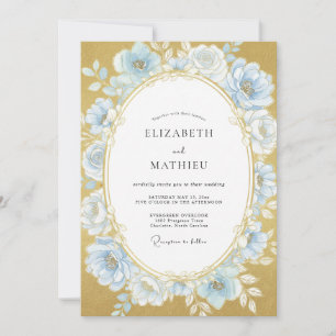 Powder Blue Gold Rose Hochzeit Einladung