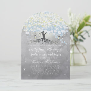 Powder Blue Heart Leaf Tree Woodsy Boho Wedding Einladung