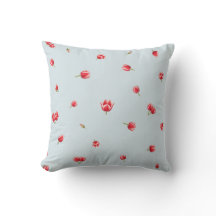 Powder Blue Japanese Red Tulip Floral Pattern