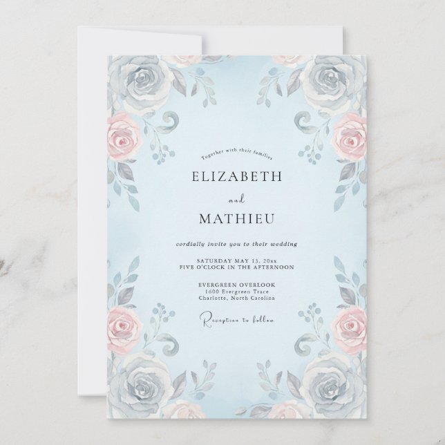 Powder Blue Rebenhochzeit Einladung (Vorderseite)
